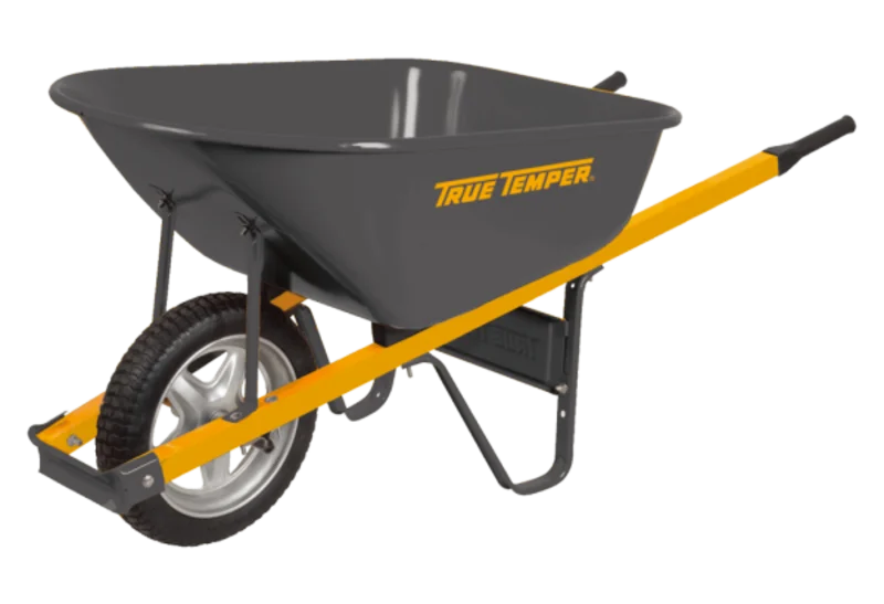 True Temper 6 Cubic Foot Steel Wheelbarrow With Never Flat Tire