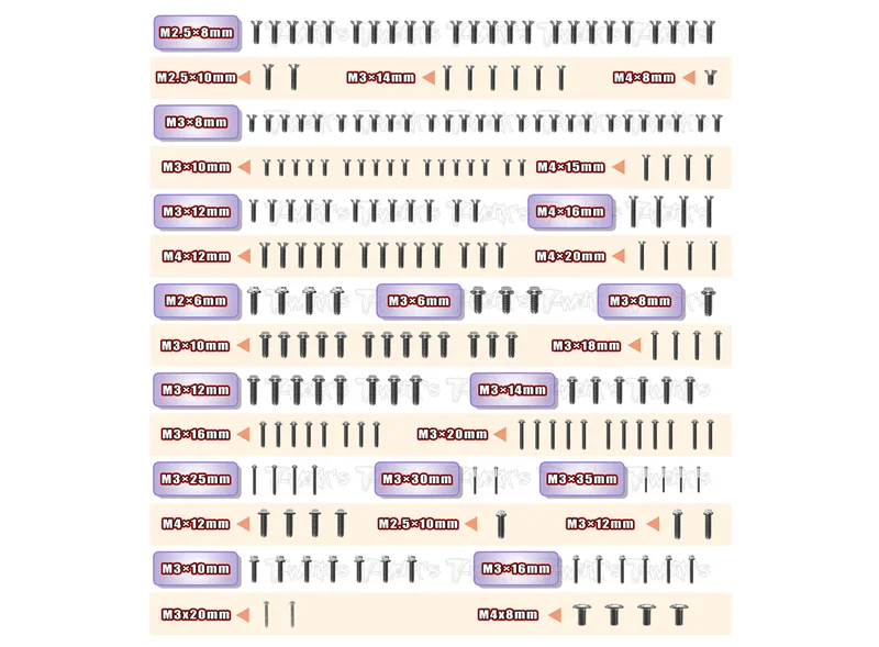 TSSU-8IGHTX2.064 Titanium Screw set ( UFO Head ) 209pcs.( For TLR 8IGHT X 2.0 )