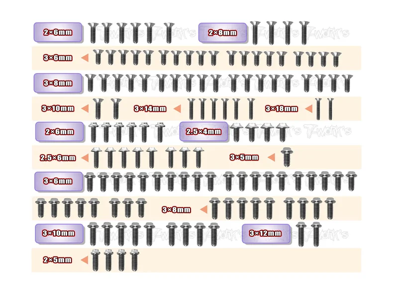 TSSU-BD1264 Titanium Screw set ( UFO Head ) 129pcs.( For Yokomo BD12 )