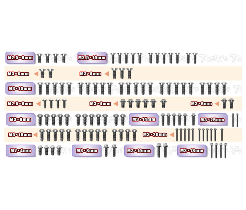 TSSU-EB410.2   64 Titanium Screw set ( UFO Head )  114pcs.  ( For TEKNO EB410.2 )