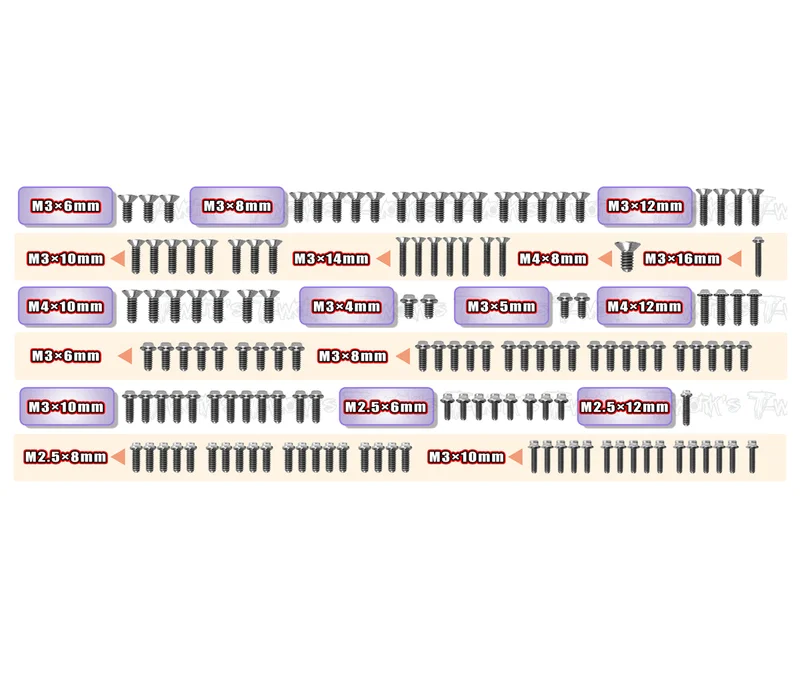 TSSU-GR-NITRO   64 Titanium Screw set ( UFO Head ) 139pcs. ( For Gimar raptor nitro )