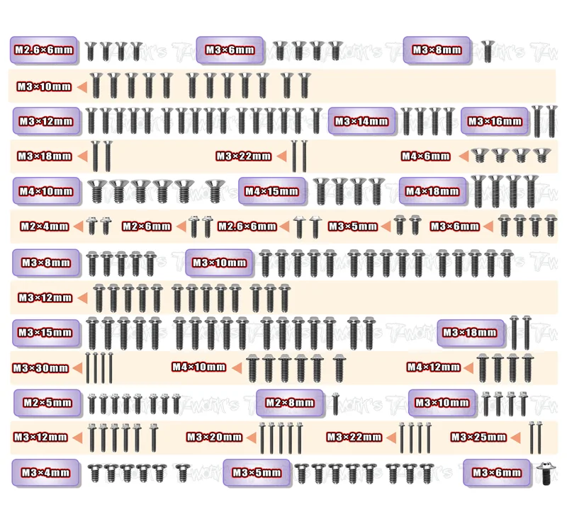 TSSU-MP11 64 Titanium Screw set ( UFO Head ) 188pcs. ( For Kyosho MP11 )