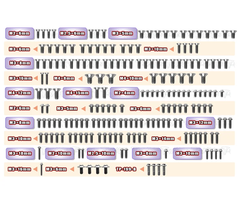 TSSU-MRX764 Titanium Screw set ( UFO Head ) 189pcs.( For Mugen MRX7 )