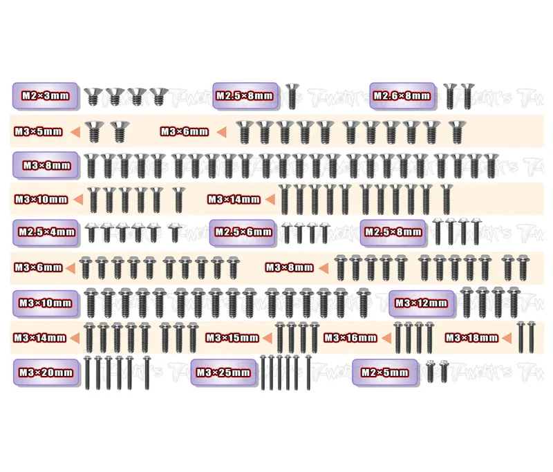 TSSU-PRB10R 64 Titanium Screw set ( UFO Head ) 149pcs. ( For PR B10R )