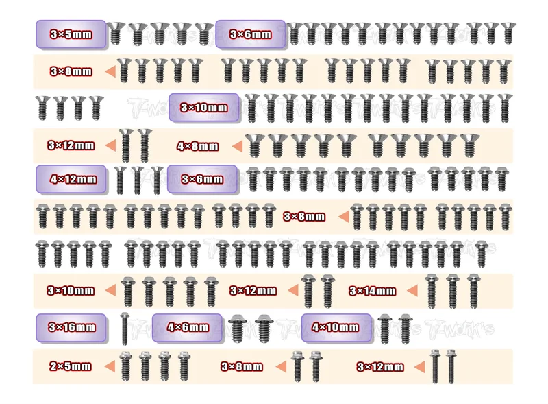 TSSU-R83E64 Titanium Screw set ( UFO Head ) 159pcs.( For ARC R83E )