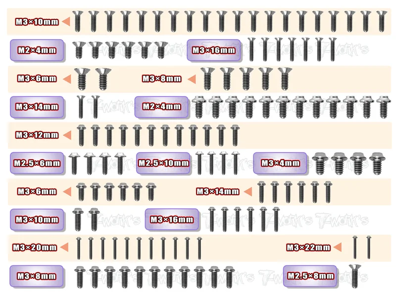 TSSU-RC10B6.3 64 Titanium Screw set ( UFO Head ) 123pcs.( For Team Associated RC10 B6.3 )