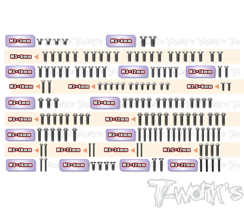 TSSU-RC10SC764 Titanium Screw set ( UFO Head ) 142pcs. ( For Team Associated RC10 SC7 )