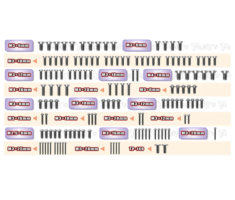 TSSU-SBX4E 64 Titanium Screw set ( UFO Head ) 138pcs. ( For WIRC SBX4E )
