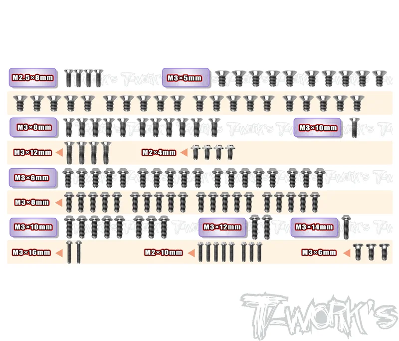 TSSU-TC8-G64 Titanium Screw set ( UFO Head ) 116pcs. ( For Team Associated TC8 Graphite-Spec Car  )