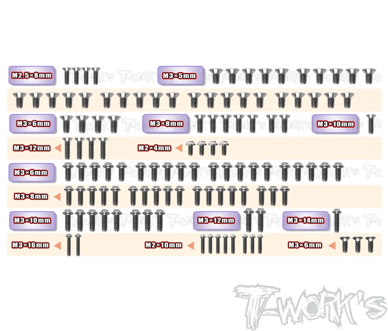 TSSU-TC8-S64 Titanium Screw set ( UFO Head ) 116pcs. ( For Team Associated TC8 Steel-Spec Car  )