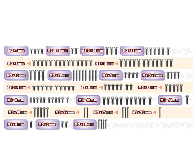 TSSU-TLR22X   64 Titanium Screw set ( UFO Head ) 124pcs. ( For TLR 22X AC/DC )