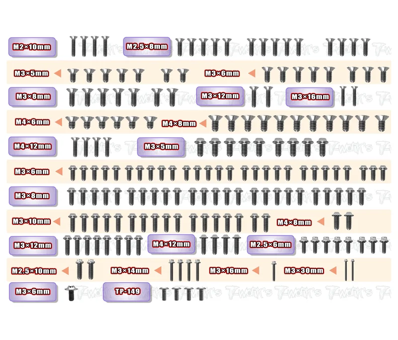 TSSU-VIPER990R   64 Titanium Screw set ( UFO Head )  180pcs.( For Serpent VIPER  990R )