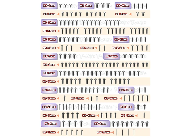 TSSU-X3GTS'2364 Titanium Screw set ( UFO Head ) 208pcs.( For Hong Nor X3 GTS 2023 )