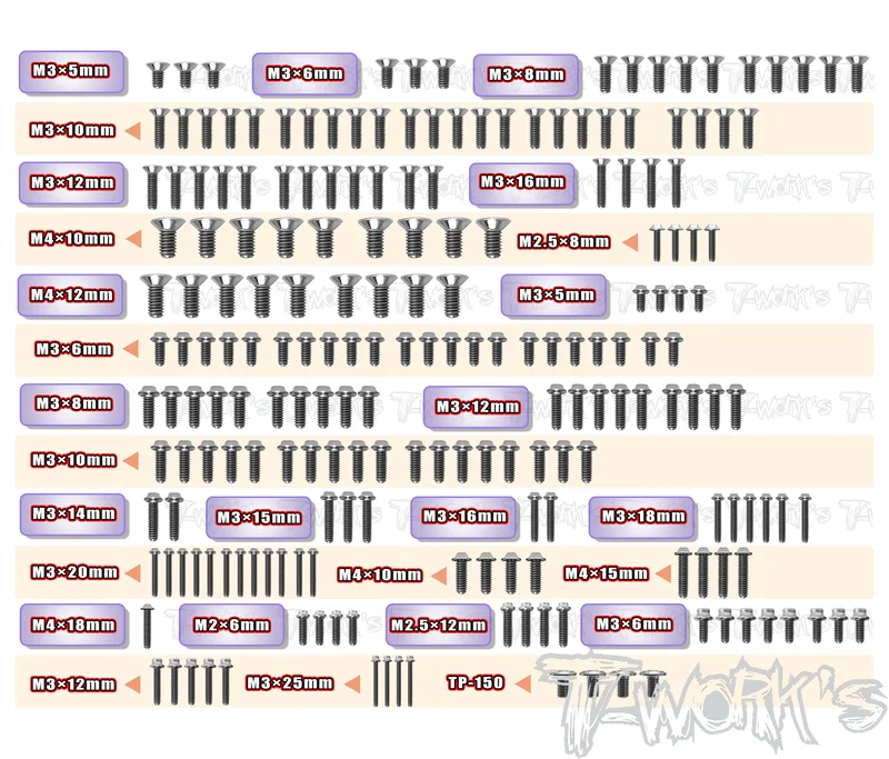 TSSU-X3GTS'2664 Titanium Screw set ( UFO Head ) 204pcs.( For Hong Nor X3 GTS'26 )