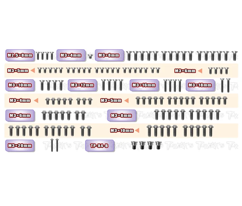 TSSU-X4'25 64 Titanium Screw set ( UFO Head ) 129pcs.( For Xray X4'25 )