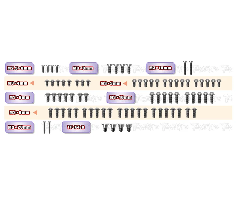 TSSU-X4'25-T 64 Titanium Upper Deck Screw set 78pcs.( For Xray X4'25 )