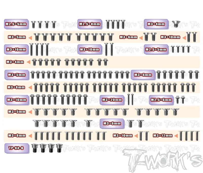 TSSU-X4'26-A 64 Titanium Screw set ( UFO Head ) 157pcs. ( For Xray X4'26 Alum.-Spec Car)