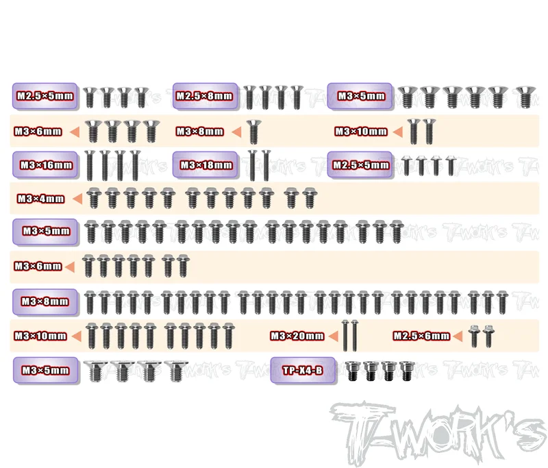 TSSU-X4'26-T 64 Titanium Upper Deck Screw set 118pcs.( For Xray X4'26 )
