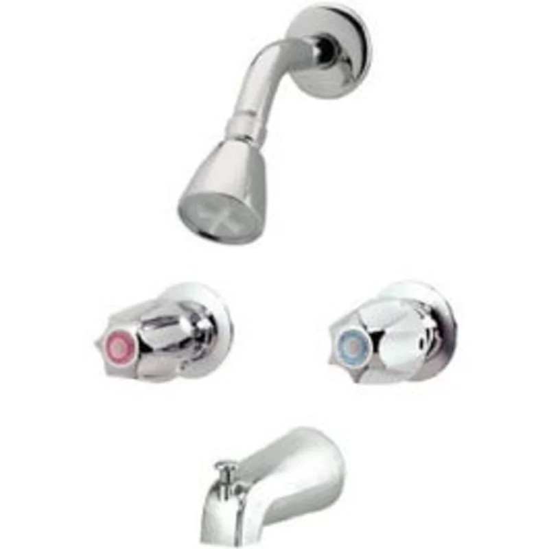 Tub & Shower Faucet + Showerhead, 2 Metal Handles, Chrome