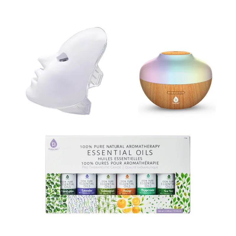 Ultimate Self-Care Wellness Bundle  7-Color LED Therapy Face Mask, Ultrasonic Diffuser & 6 Essential Oils