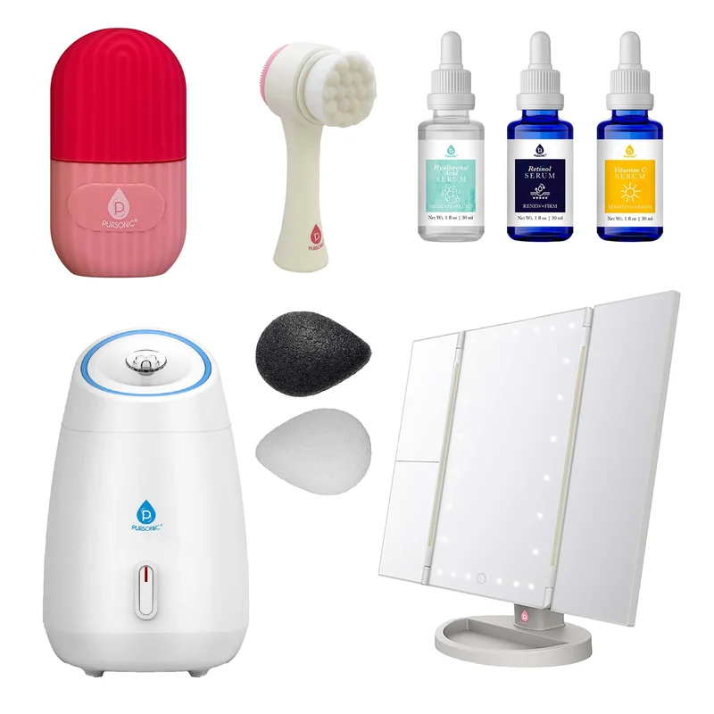 Ultimate Skincare & Beauty Bundle Pursonic Facial Steamer, Tri-Fold Vanity Mirror, Anti-Aging Serum Set & More!
