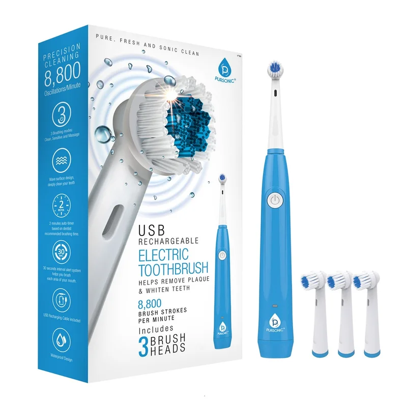 USB Rechargeable Electric Rotary Toothbrush White
