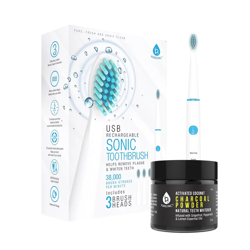 USB Rechargeable Electric Toothbrush + Freebie Activated Coconut Charcoal Powder Natural Teeth Whitener