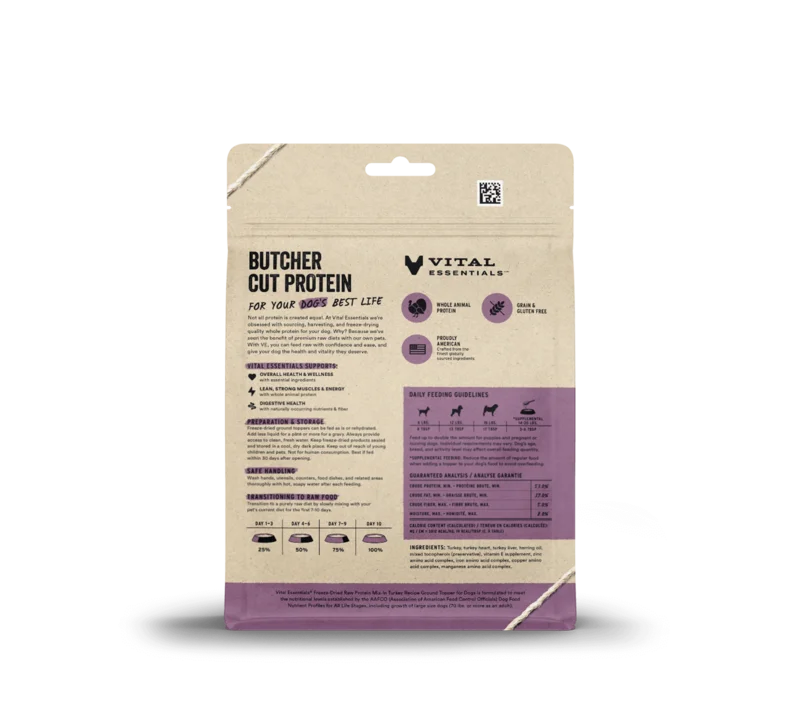Vital Essentials Freeze-Dried Raw Protein Mix-In Turkey Recipe Ground Topper for Dogs