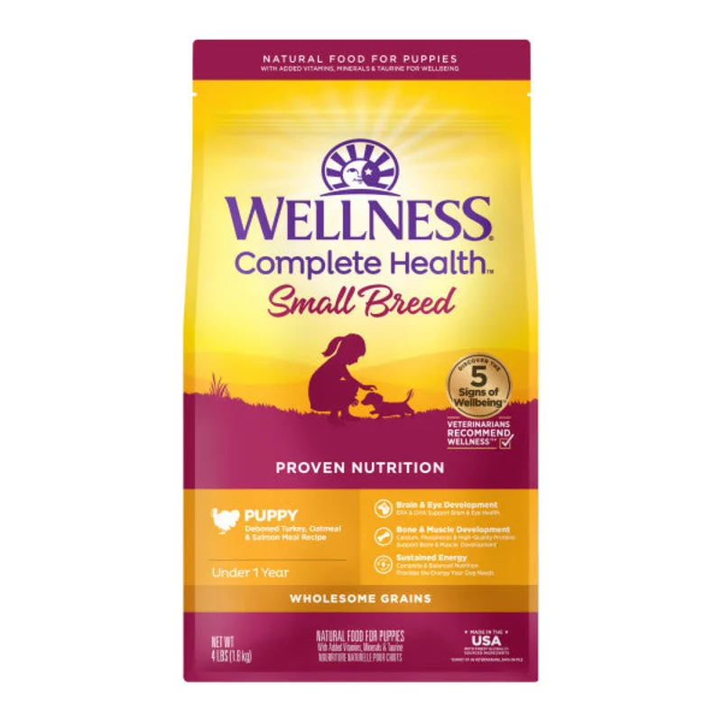 Wellness Complete Health Natural Small Breed Puppy Healthy Weight Turkey, Oatmeal and Salmon Meal Recipe Dry Dog Food