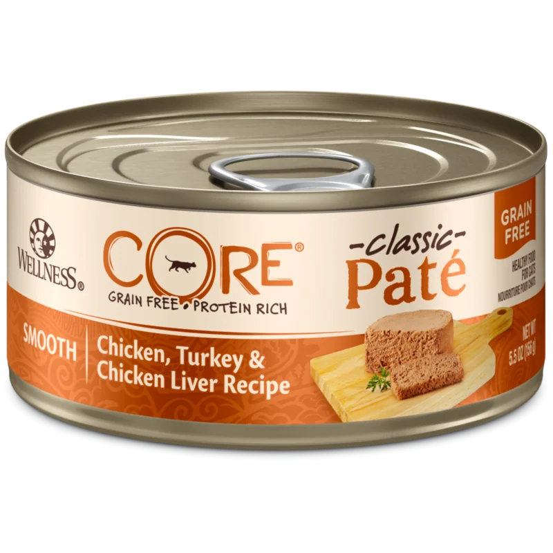 Wellness CORE Grain Free Natural Chicken, Turkey and Chicken Liver Smooth Pate Wet Canned Cat Food