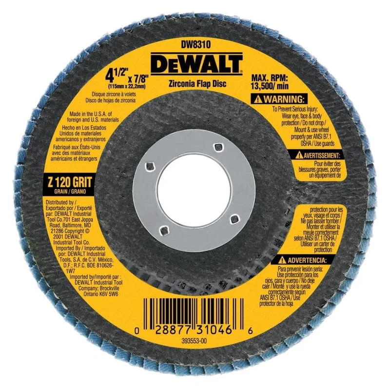 Zirconia Flap Disc "Z-120 Grit" 4-1/2" x 7/8" Dewalt